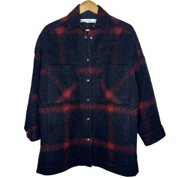 IRO Heldens Jacket Red Black Wool Shacket 34 Fits a US L - Picture 2 of 10